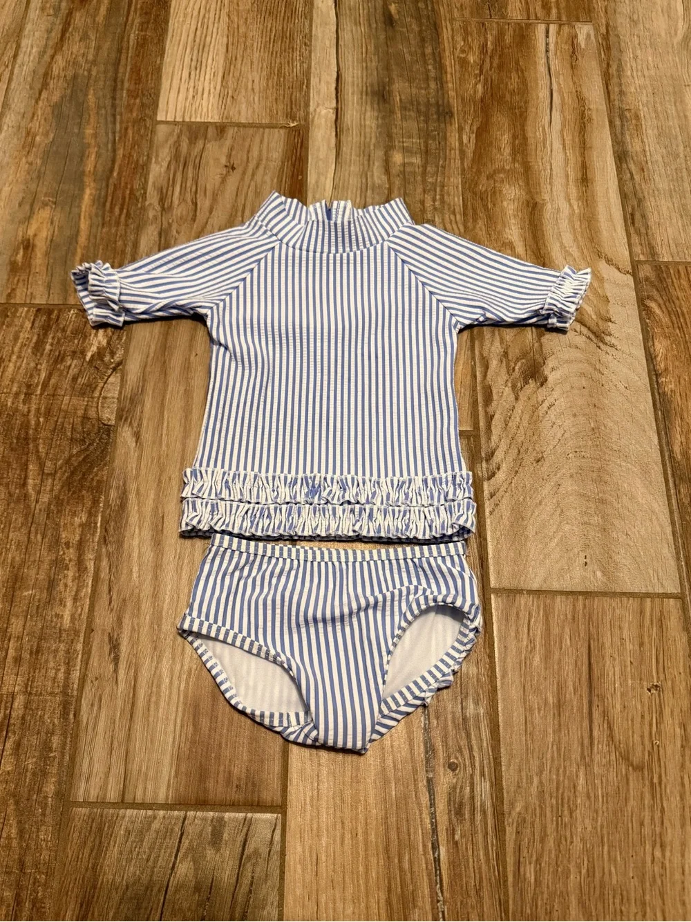 Ruffle Butts Seersucker Short Sleeve Rash Guard Bikini Swimsuit